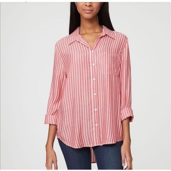 Womens Anthropologie BeachLunchLounge Red Striped Button Down Shirt - Sz 3X - Picture 1 of 2